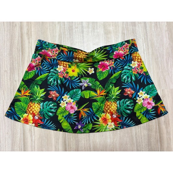 Alex Vando Other - Alex Vando Womens Tropical Pineapple Floral Swim Skirt Black Multicolor Large